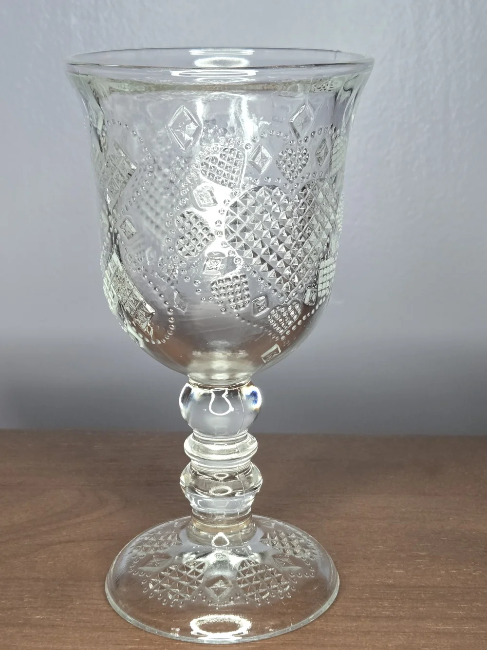 1978 Fostoria Avon Hearts And Diamonds Clear Pressed Glass Goblet Wine Glass